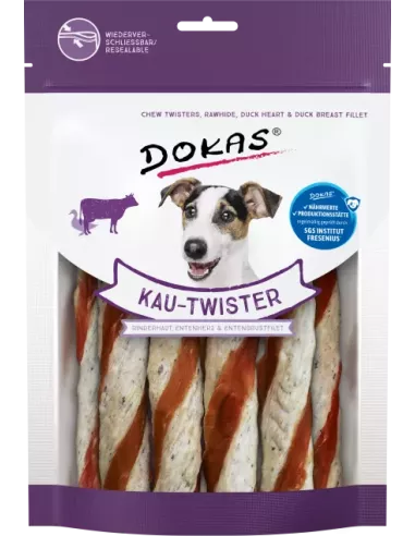 Dokas Twister palica za žvečenje, govedina & raca &račji srčki 200 g