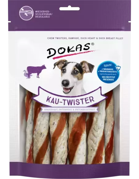 Dokas Chewy Twister beef skin, duck heart and duck breast fillet 200g